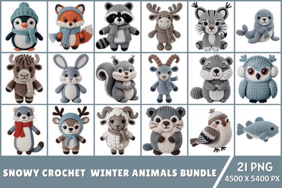 Download Snowy Crochet Winter Animals PNG Bundle - Crochet Collection