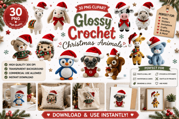 Download 30 Glossy Crochet Christmas Animals - Crochet Collection