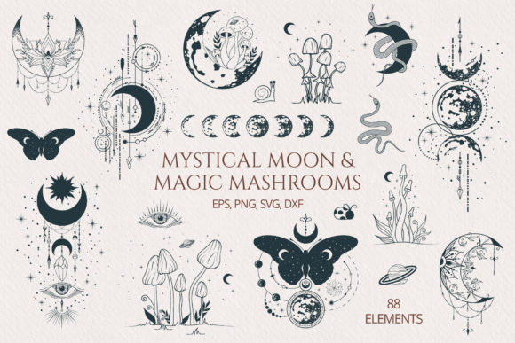 Download Mystical Moon &amp; Magic Mushrooms Set - Moon Collection