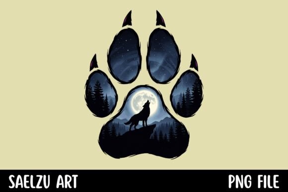 Download Wolf Paw Print Howling Moon Forest - Moon Collection
