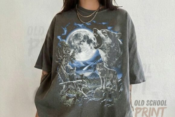Download Wolf Hunting Ground,ICY Moon,retro Shirt - Moon Collection