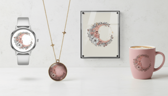 Download Boho Floral Moon Face Celestial - Moon Collection