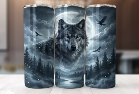 Download Moonlit Wolf Forest 20oz Tumbler Wrap - Moon Collection