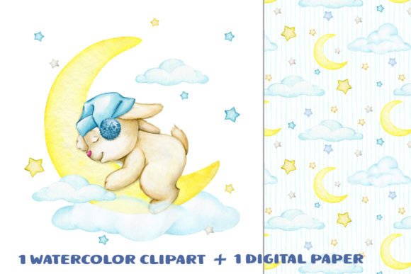 Download Sleeping Bunny Digital Paper Moon Sublim - Moon Collection